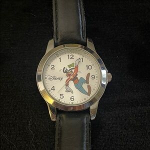 Disney Goofy Watch with Black Leather Strap